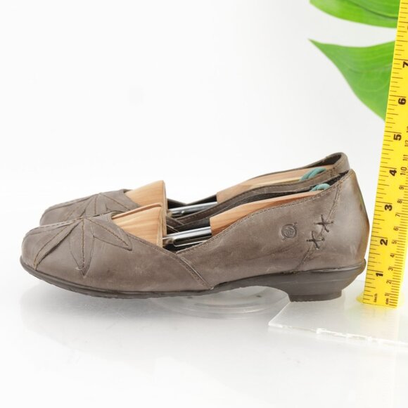Born Womens Charolette Flats Size 8 Gray Leather Slip On Shoe Flower Embroidered - Picture 5 of 12